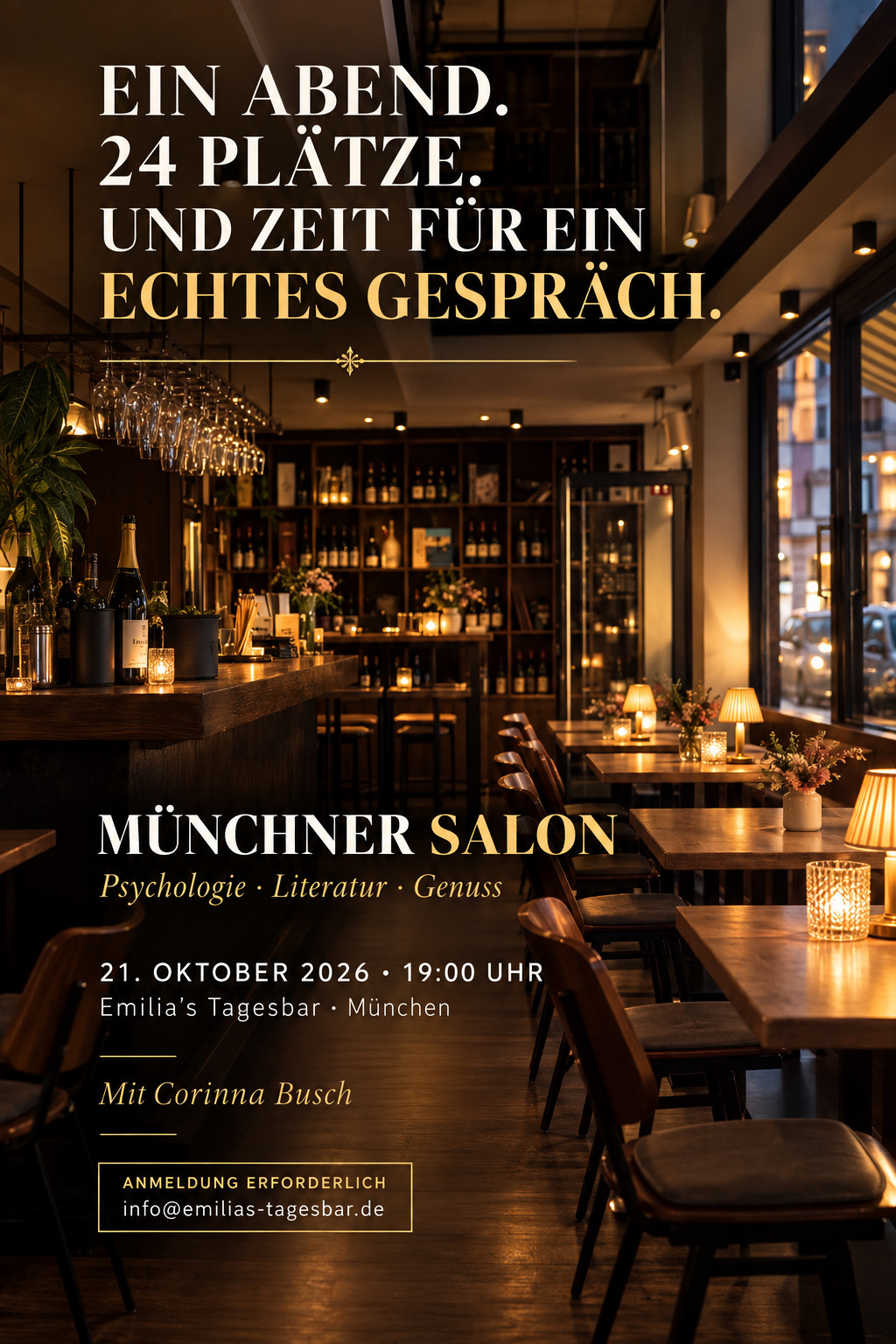 Münchner Salon mit Corinna Busch am 21. Oktober 2026 um 19:00 Uhr in Emilias Tagesbar, München